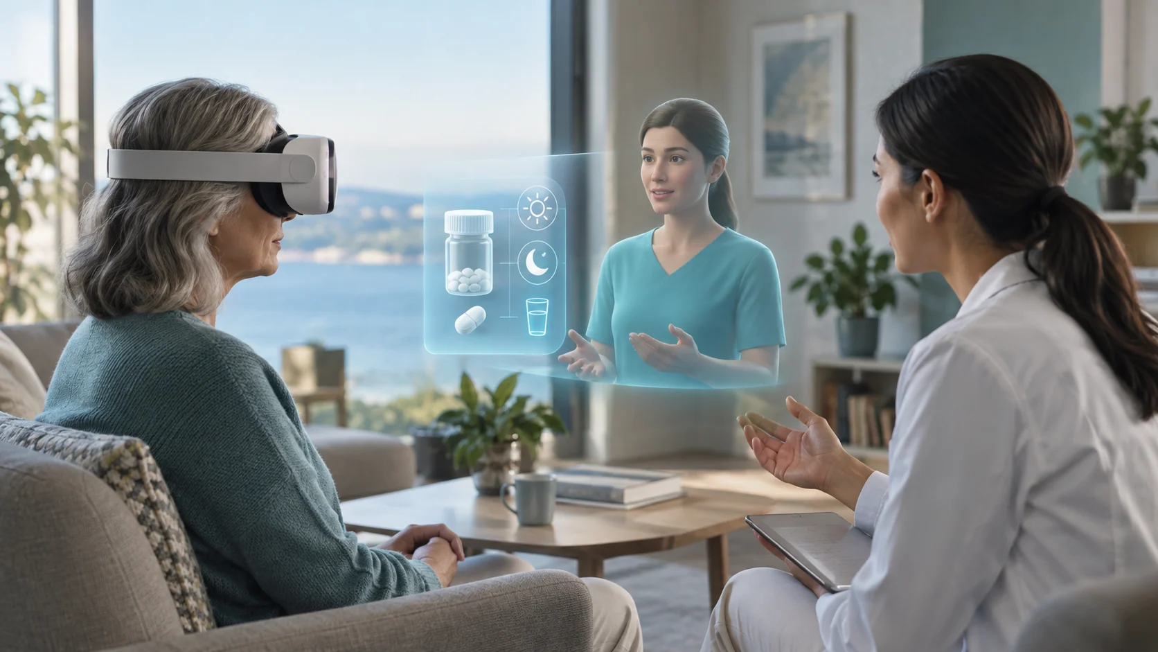 Concept illustration: Medication Adherence Technology with AI Avatars and XR