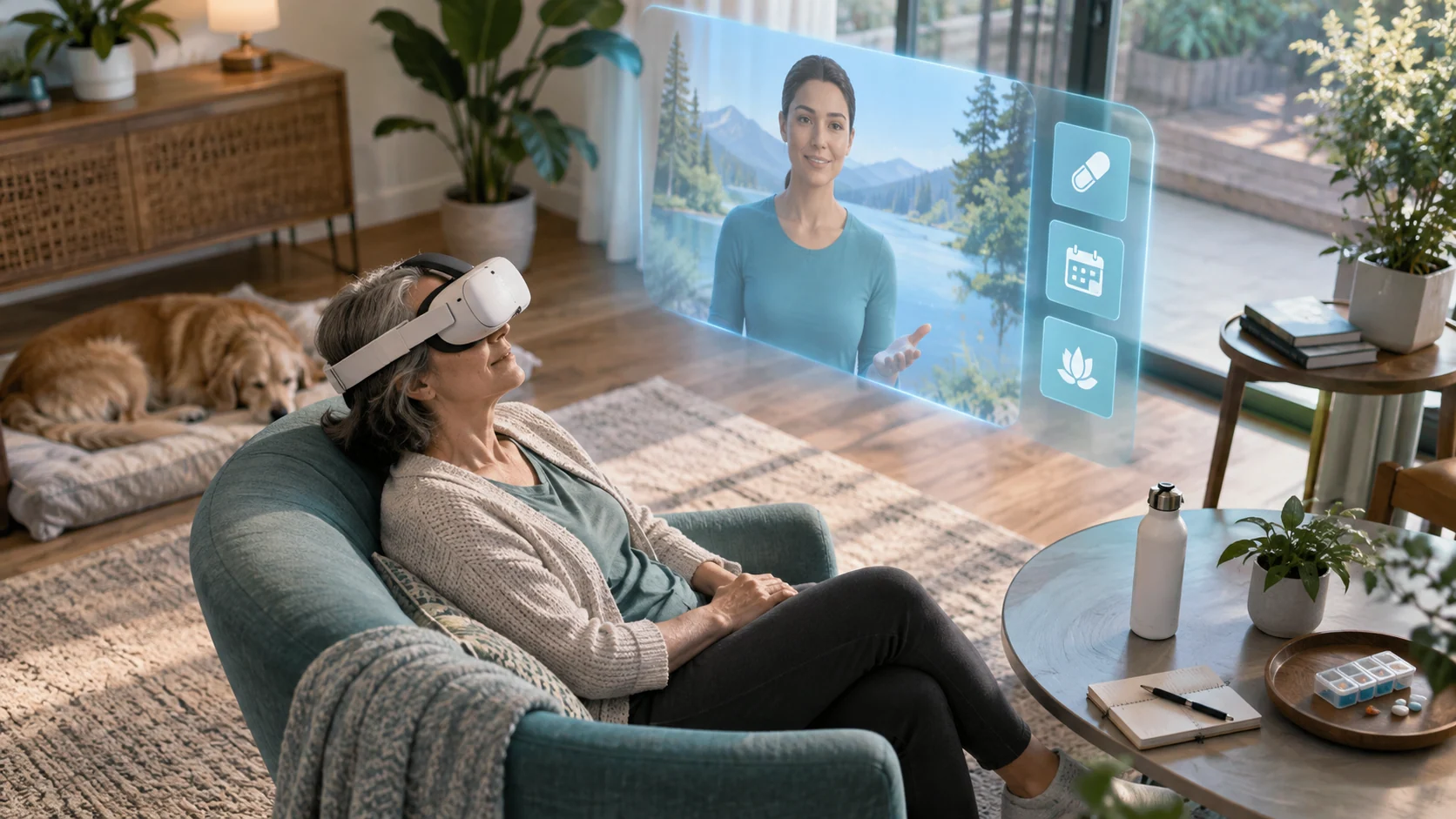 Concept illustration: Medication Adherence Technology with AI Avatars and XR
