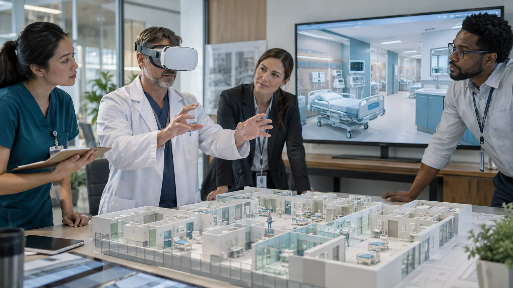 Concept illustration: Virtual Reality Healthcare in Hospital Design and Workflow Simulation