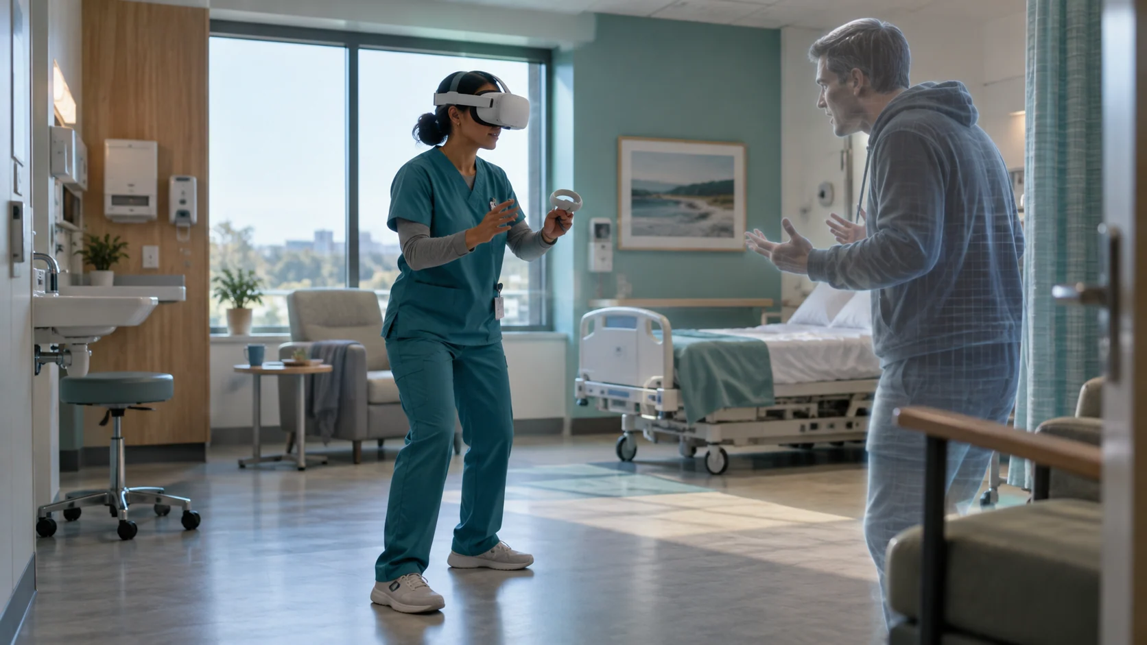 Concept illustration: De-Escalation Techniques in Healthcare: VR Training Guide