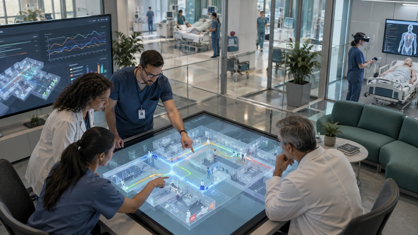 Concept illustration: Predictive Analytics in Healthcare XR: Safer Training and Smarter Patient Flow