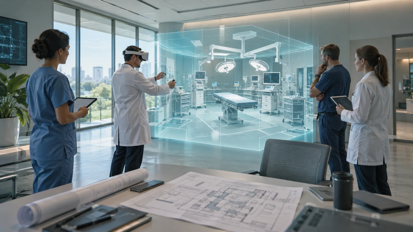 Concept illustration: Virtual Reality Healthcare in Hospital Design and Workflow Simulation