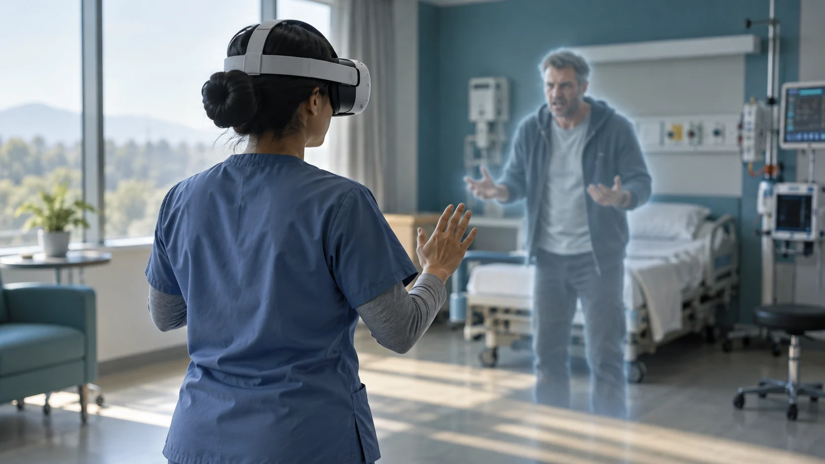 Concept illustration: De-Escalation Training for Healthcare Workers with XR