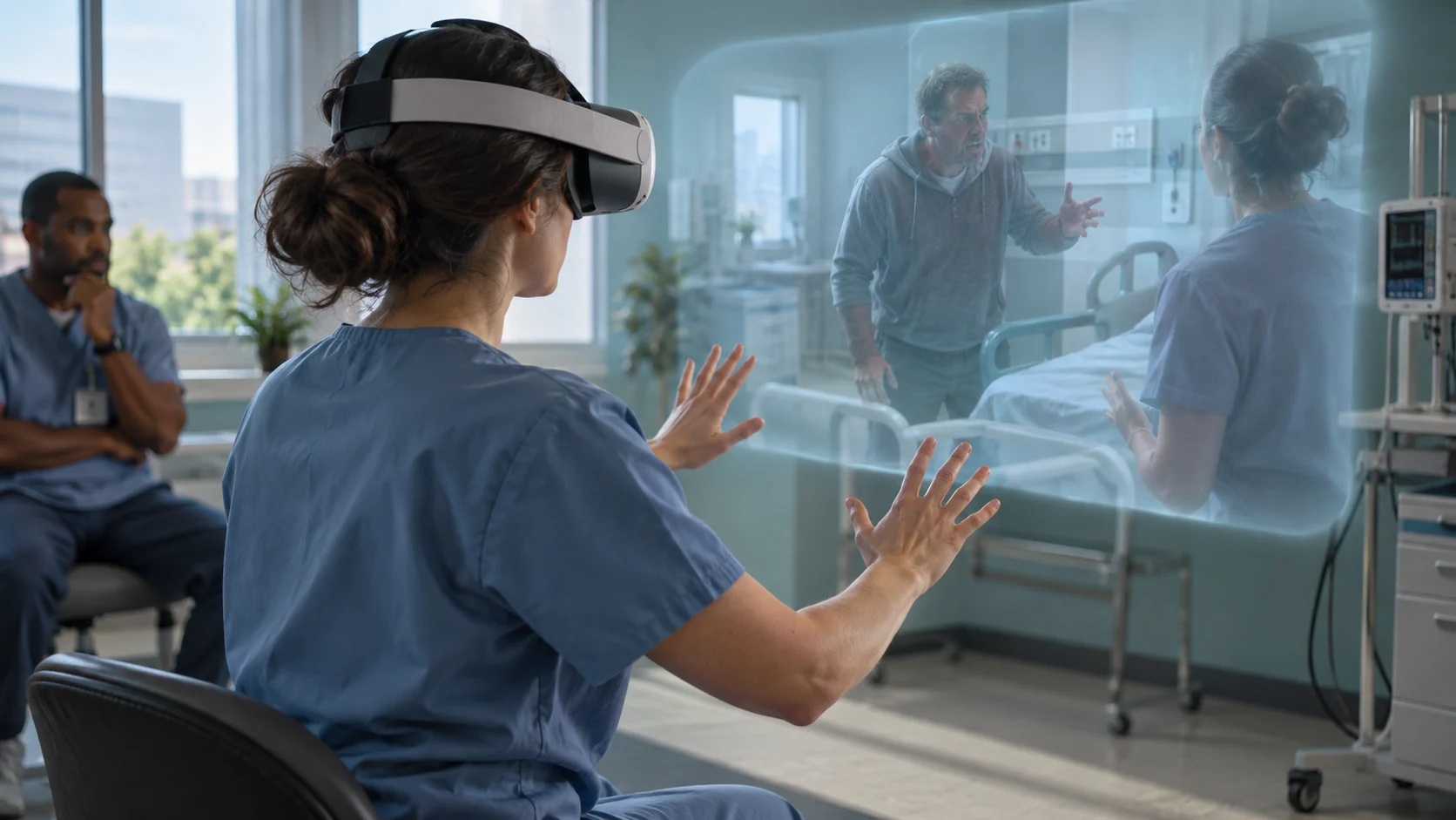 Concept illustration: Virtual Reality Medical Training for Healthcare De-Escalation